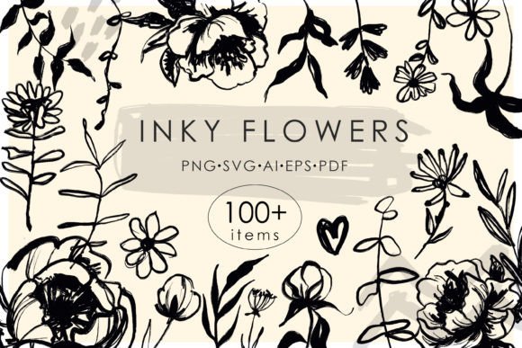 Download Ink Flowers Line Art SVG Bundle - Bundle Collection