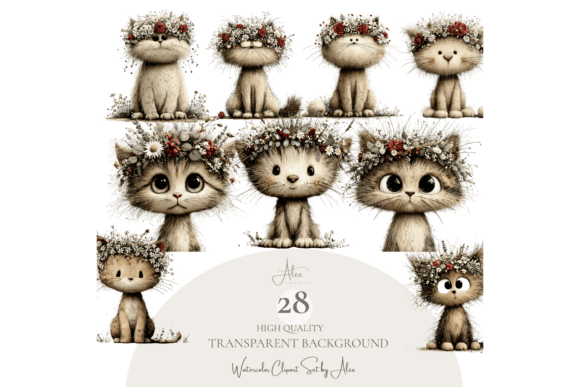 Download Floral Cats Clipart Bundle - Bundle Collection