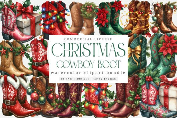 Download Christmas Cowboy Boots Clipart Bundle - Bundle Collection