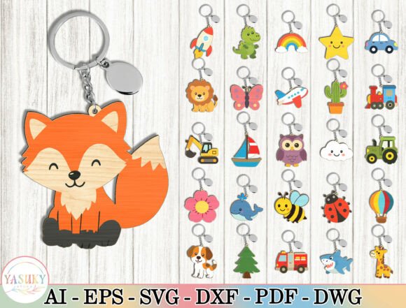 Download Cute Animal &amp; Kids Keychain SVG Bundle - Bundle Collection