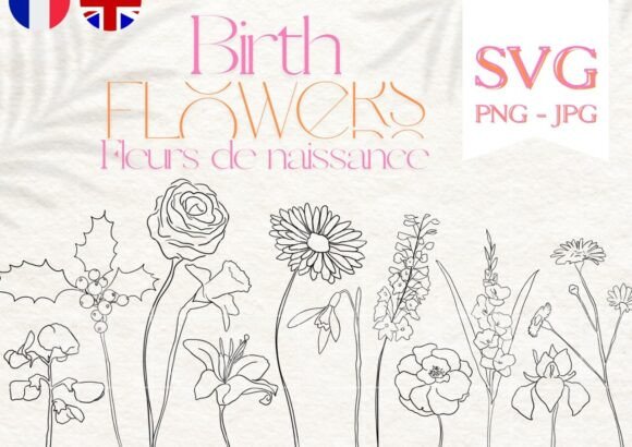 Download Birth Flower Line Art • Fleur Naissance - Flower line art Collection