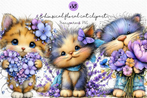 Download Whimsical Floral Cat Clipart Bundle - Bundle Collection