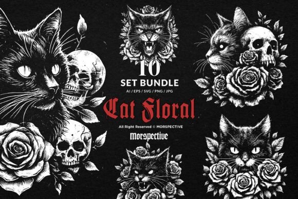 Download 10 Bundle Dark Art Cat Floral Rose - Bundle Collection
