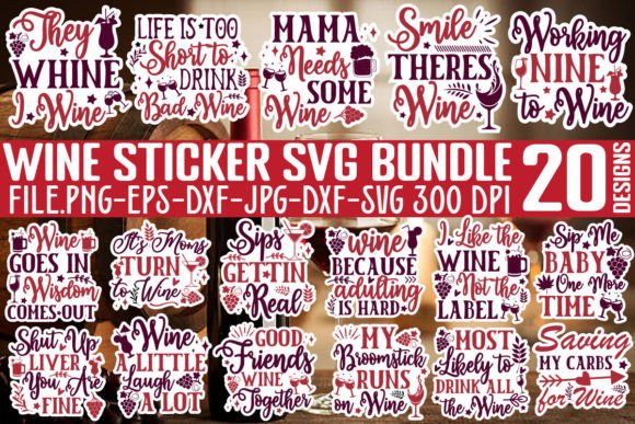 Download Wine Sticker SVG Bundle,Wine SVG Cut Fil - Bundle Collection