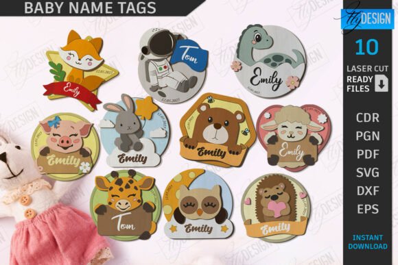Download Baby Name Tags Laser Cut Bundle | CNC - Bundle Collection