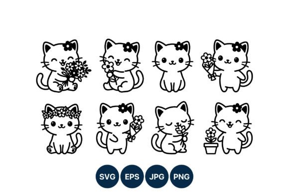 Download Cute Cat Flower Line Art Vector - Flower line art Collection