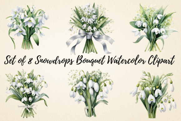 Download Snowdrops Bouquet Watercolor Clipart - Snowdrops Collection