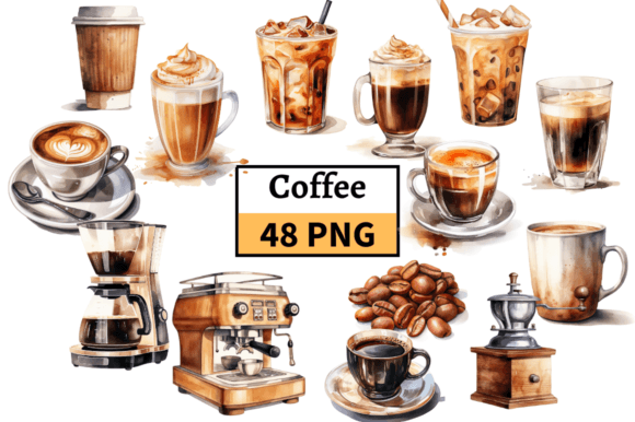 Download Coffee Themed Illustrations Bundle PNG - Bundle Collection